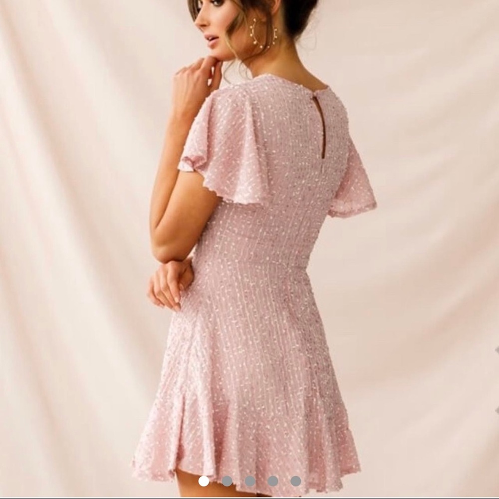 • “Isabelle Angel Sleeve Empire Dress Blush” from Selfie Leslie